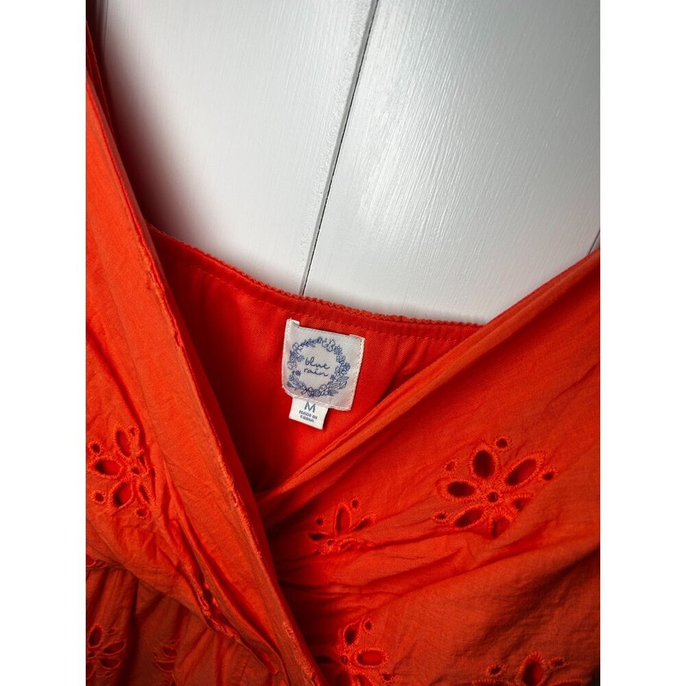 Blue Rain Francesca's Coral Orange Eyelet Wrap Romper Size M - Picture 6 of 7